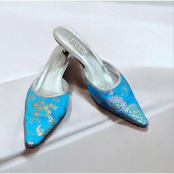 Isaac Mizrahi Turquoise Blue slip- on Mules Textile Size 8 B - Picture 12 of 12
